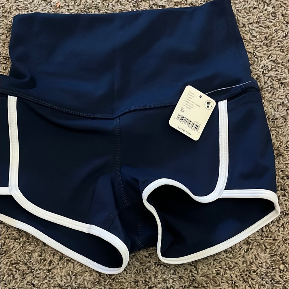Deep Navy Blue Athletic Shorts with Compression Fit and Wide Waistband